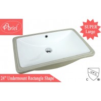 SUPER LARGE ARIEL 24 Inch Rectrangle Undermount Vitreous Ceramic Lavatory Vanity Bathroom Sink Pure White 